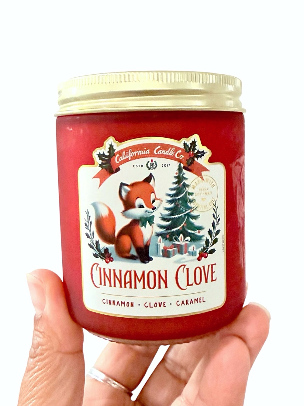 Leoben Company Cinnamon Clove Luxury Scented Candle - Red Christmas Fox